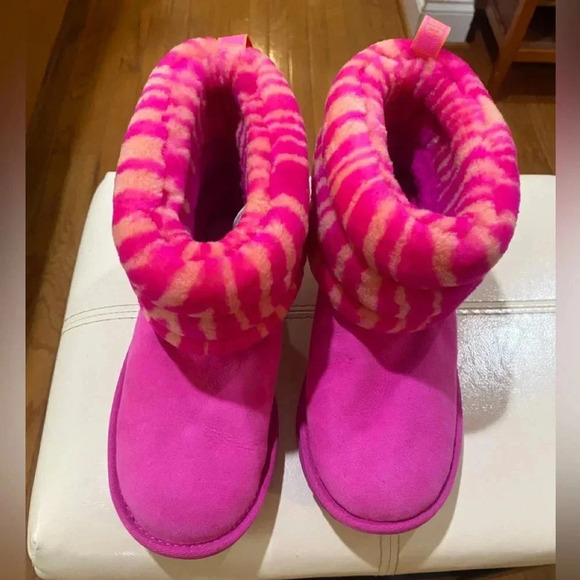 Uggs Kids Fluff Mini Quilted Zebra Kids Slippers Sz 3 - Picture 4 of 8